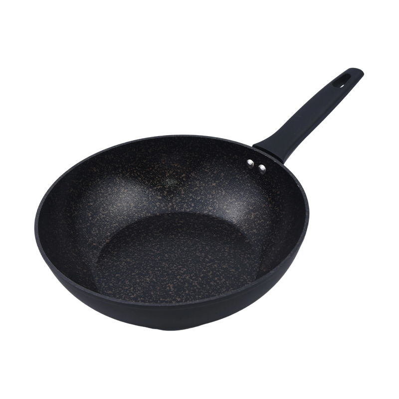 Wok de alumínio forjado com mármore preto dourado